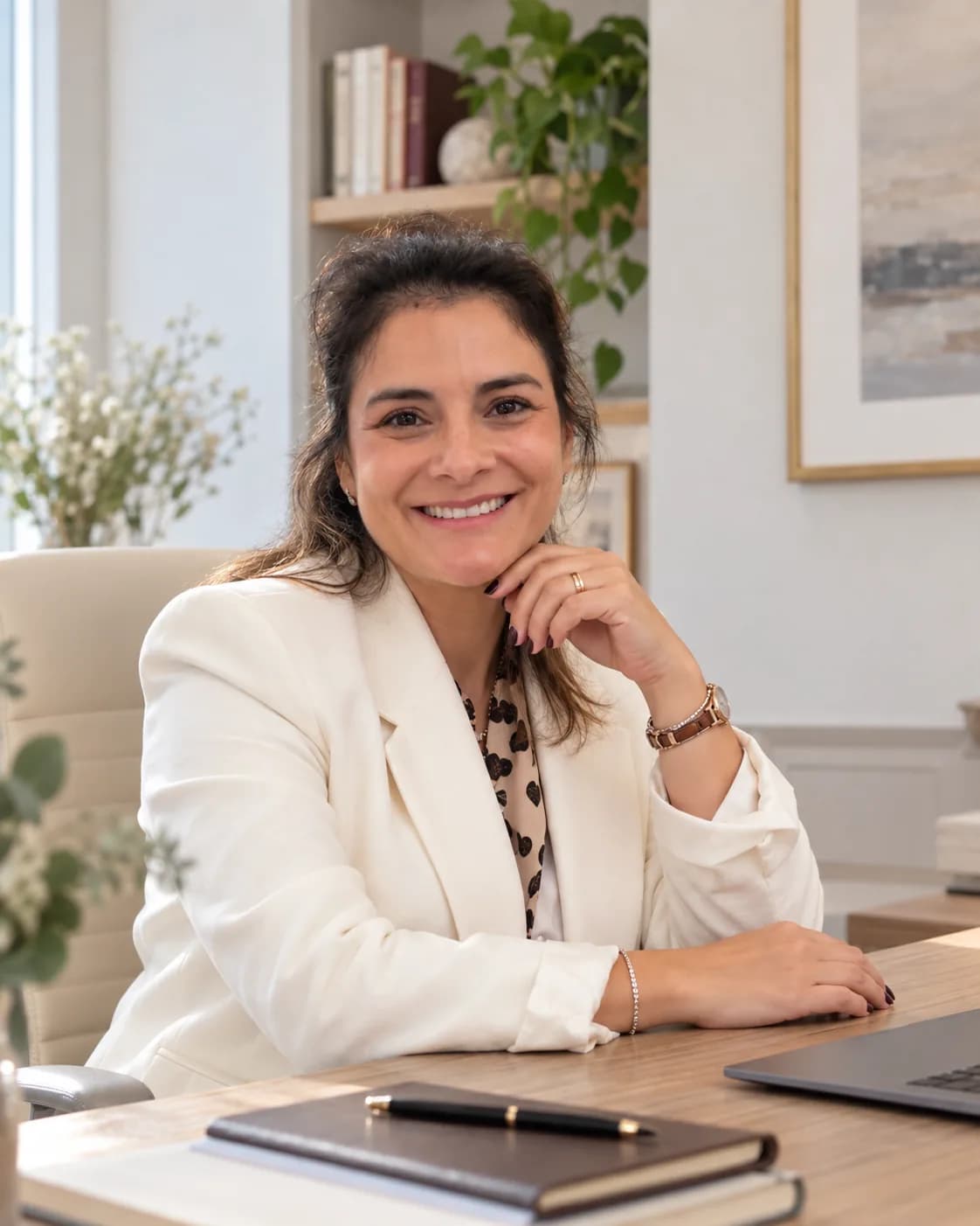 Retrato de la Dra. Erika Valdivia en su despacho